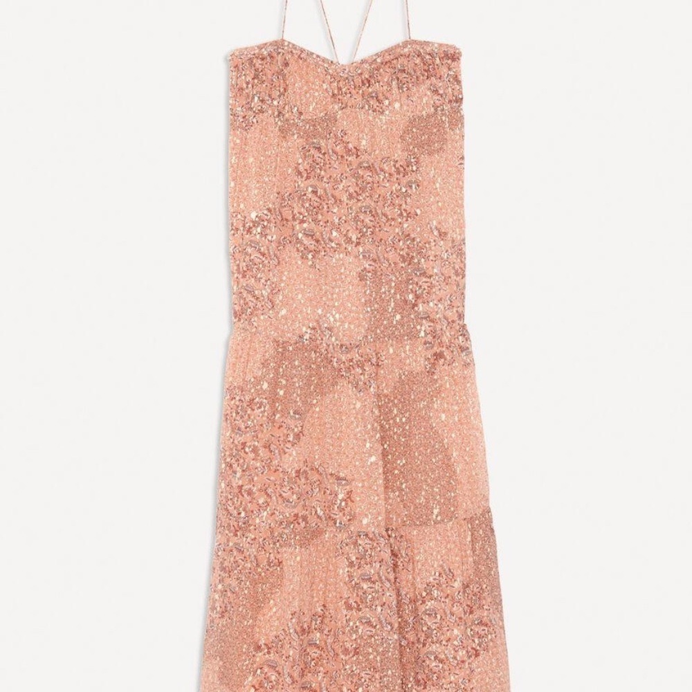 ba&sh Odette Dress NWT in Peche SZ: L (3) SOPHISTICATED GLAMOUR Peach/Pink/Gold